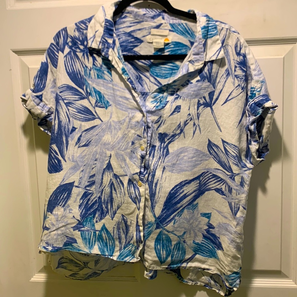 Stylish Floral Blue & White Relaxed Buttoned Shirt C&C California Women’s XL